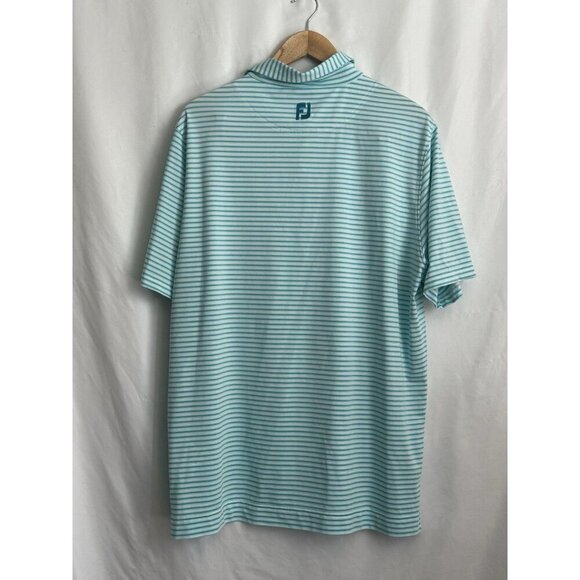FootJoy FJ Golf Polo Shirt Men's XL Turquoise/ White Striped Golf Performance - Picture 9 of 9